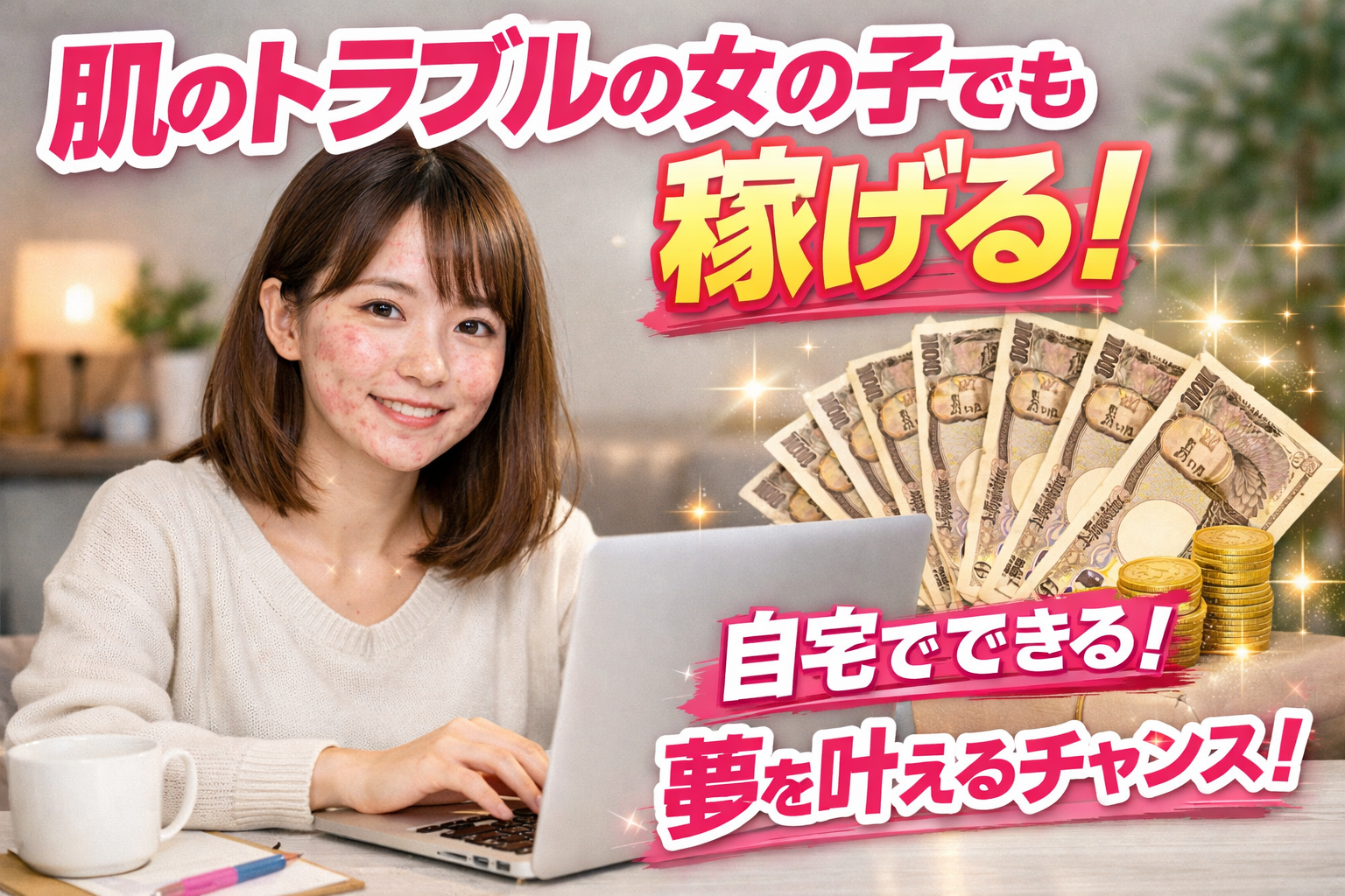 毛穴・シミ・くすみ・ニキビ跡で気になっている女の子でもチャットレディなら稼げる